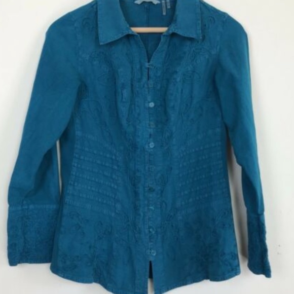 Soft Surroundings Tops - [Soft Surroundings] Western Teal Embroidered Top